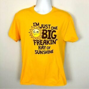 NWT DOM Funny T-shirt Unisex Small Yellow Brown Sunshine Graphic QUOTE 34/36